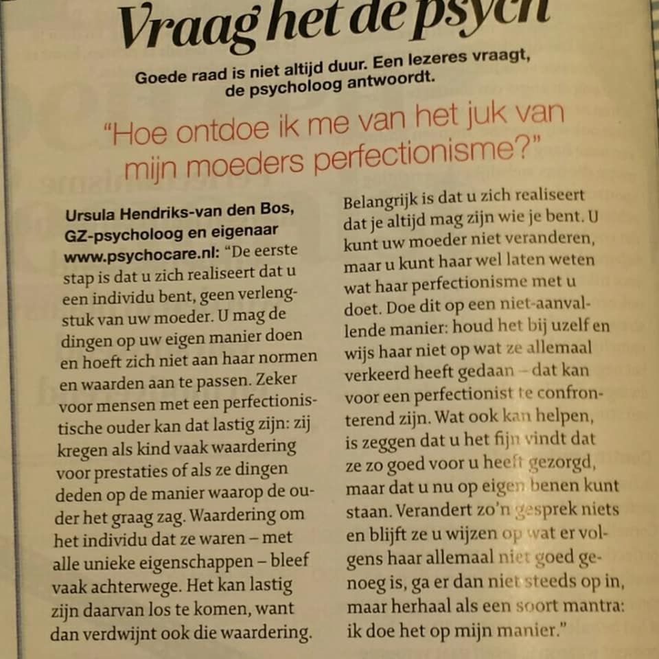 Psychocare - Hoe ontdoe ik me van het juk van mijn moeders perfectionisme Psychocare - Hoe ontdoe ik me van het juk van mijn moeders perfectionisme